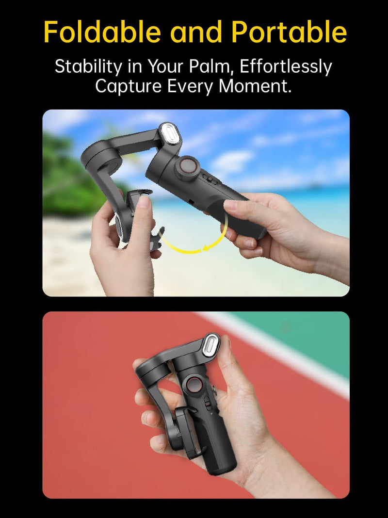 AOCHUAN 3-Axis Gimbal Stabilizer for Smartphone, Gimbal w/RGB Magnetic Fill Light Upgraded Face Tracking Focus Wheel Foldable iPhone Gimbal for iPhone/Android Phone Gimbal Vlog Recording Smart XE Kit