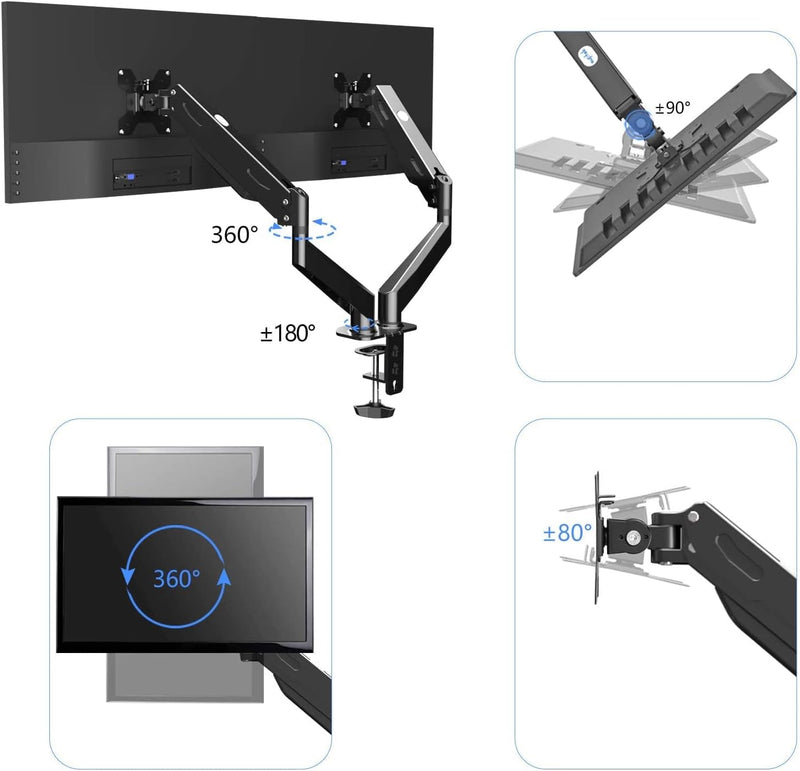 Monitor Arm, Dual Monitor Mount, Monitor Desk Mount, Dual Monitor Stand Vesa Bracket, Dual Monitor Arm, Monitor Stands for 2 17-27inch Monitors VESA Mount Computer Monitor Arm, Double Gas Spring Arm