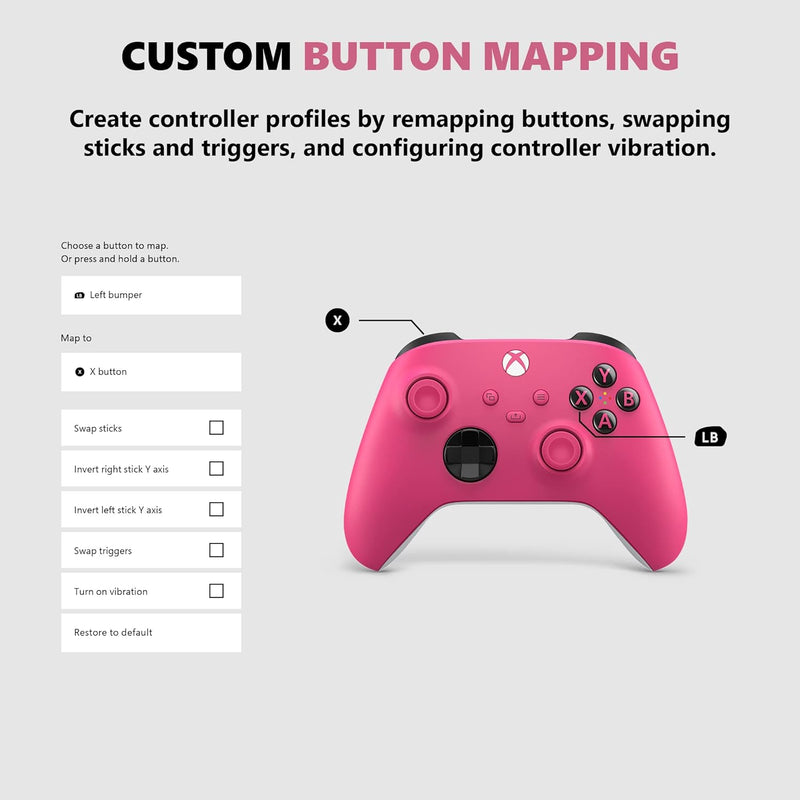Xbox Core Wireless Gaming Controller – Deep Pink – Xbox Series X|S, Xbox One, Windows PC, Android, and iOS