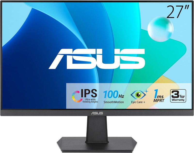 ASUS 27 Inch Monitor - 1080P, IPS, Full HD, Frameless, 100Hz, 1ms, Adaptive-Sync, for Working and Gaming, Low Blue Light, Flicker Free, HDMI, VESA Mountable