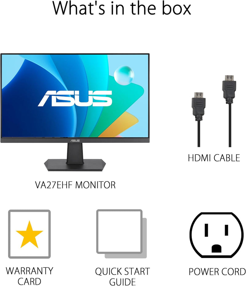 ASUS 27 Inch Monitor - 1080P, IPS, Full HD, Frameless, 100Hz, 1ms, Adaptive-Sync, for Working and Gaming, Low Blue Light, Flicker Free, HDMI, VESA Mountable