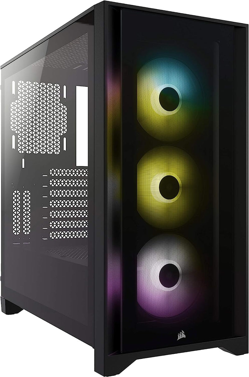 CORSAIR iCUE 4000X RGB empered Glass Mid-Tower ATX PC Case - 3X SP120 RGB Elite Fans - iCUE Lighting Node CORE Controller - High Airflow - Black