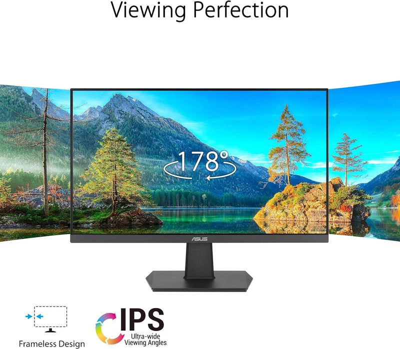 ASUS 24” (23.8-inch viewable) 1080P Eye Care Monitor (VA24EHF) - IPS, Full HD, Frameless, 100Hz, 1ms, Adaptive-Sync, for Working and Gaming, Low Blue Light, HDMI, VESA Mountable