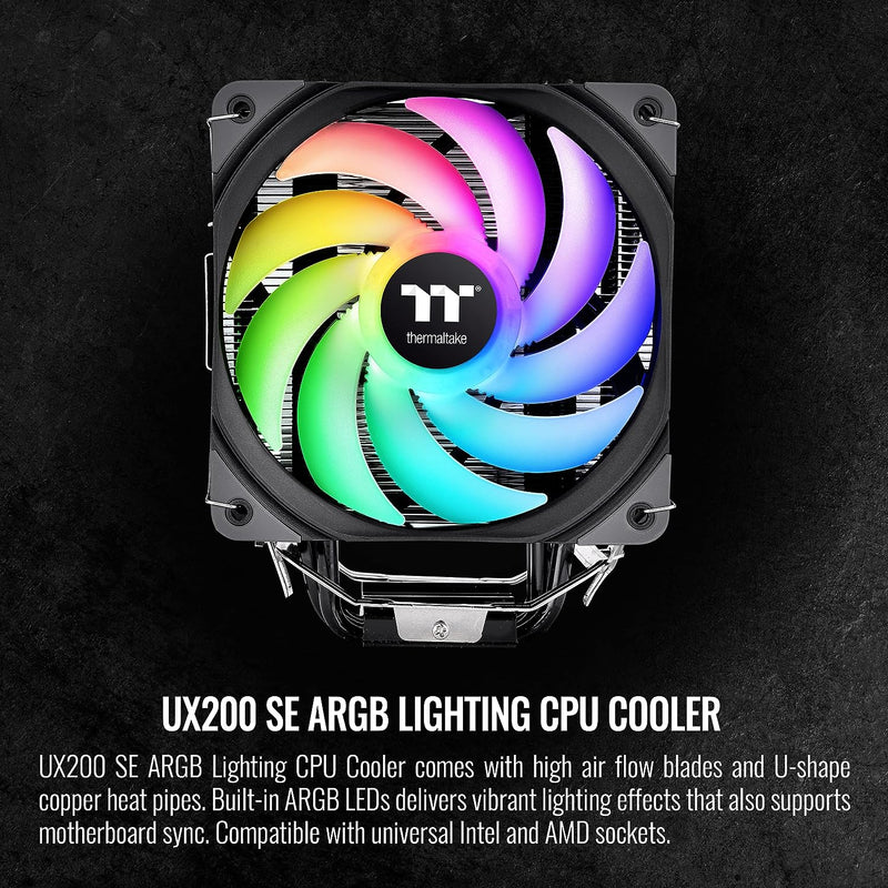 Thermaltake UX200 SE 5V Motherboard ARGB Sync 16.8 Million Colors 15 Addressable LED Intel/AM5/AMD (LGA 1700) Universal Socket Hydraulic Bearing 170W CPU Cooler